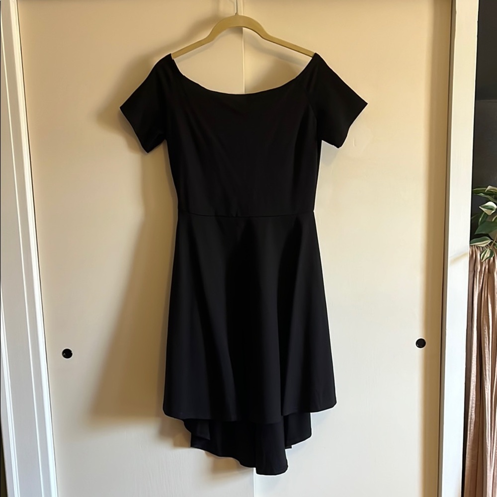 Black Off-Shoulder High Low Cocktail Dress